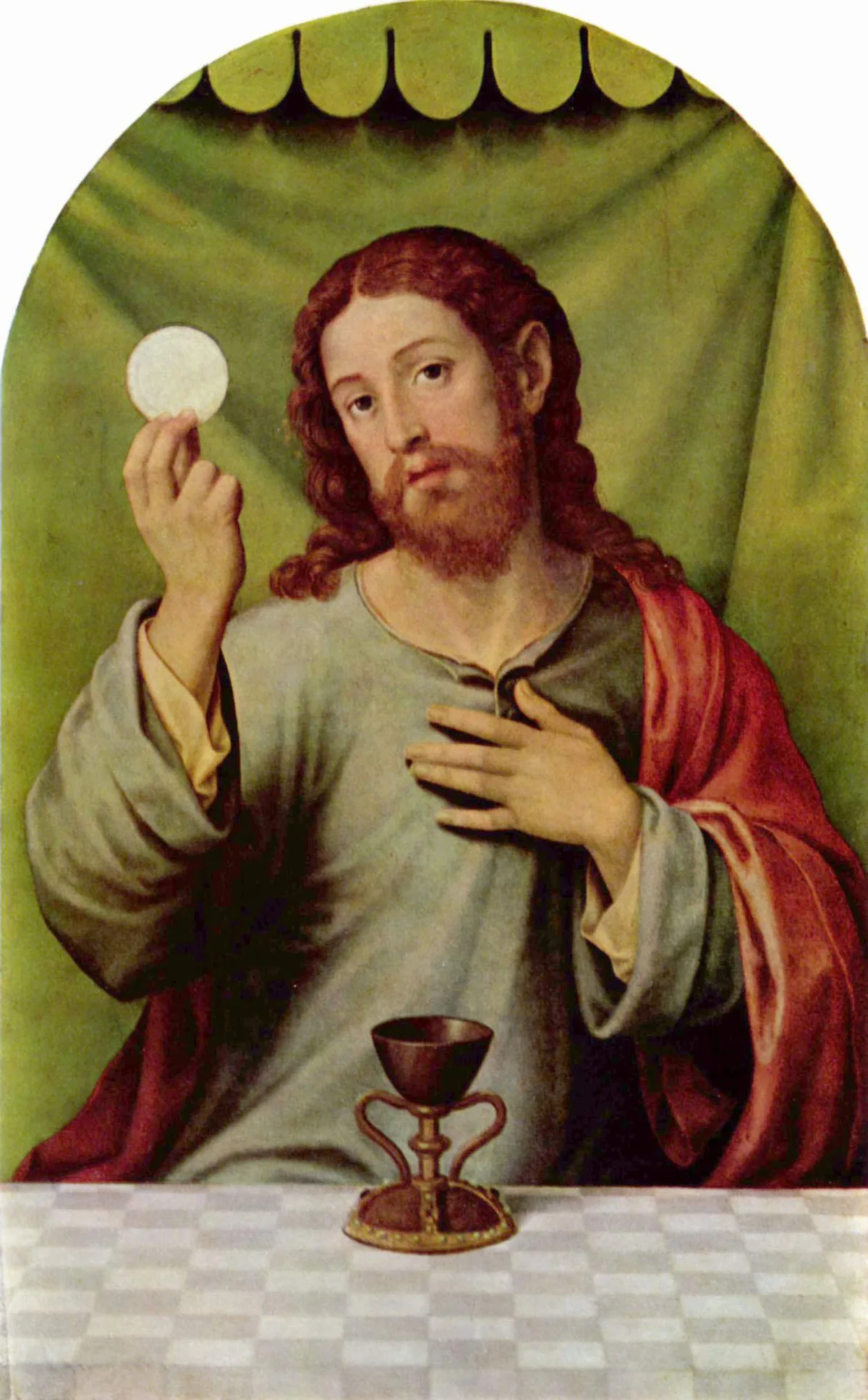 Juan de Juanes’ devotional painting of Christ holding a Eucharistic host beside a chalice