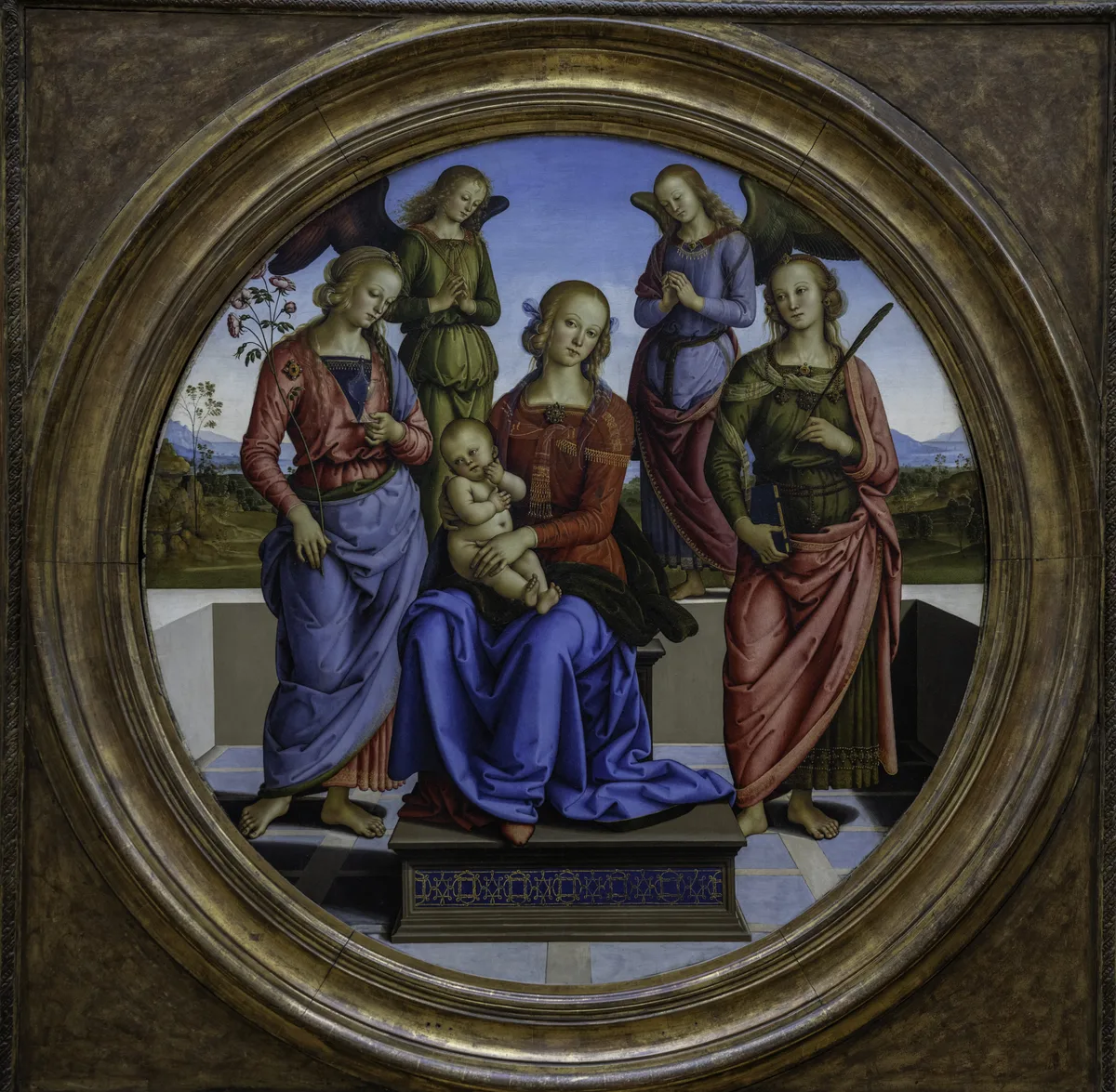 Perugino's Madonna and Child with two angels, an early Renaissance devotional painting