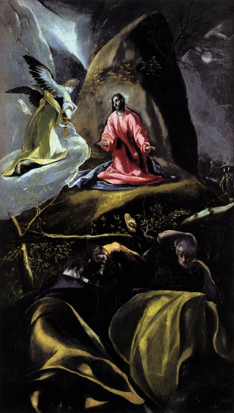 El Greco depicts Jesus praying in Gethsemane while the disciples sleep below