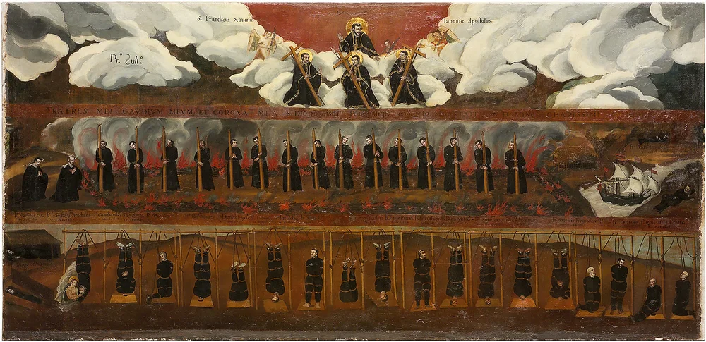 A Japanese painting from around 1635 depicting the martyrdom of Saint Paul Miki and companions