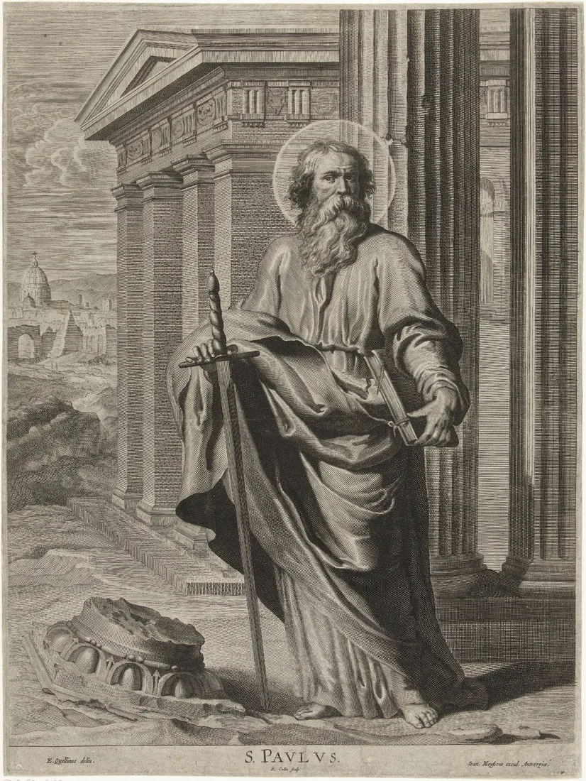 Public-domain print depicting Saint Paul with a sword and book