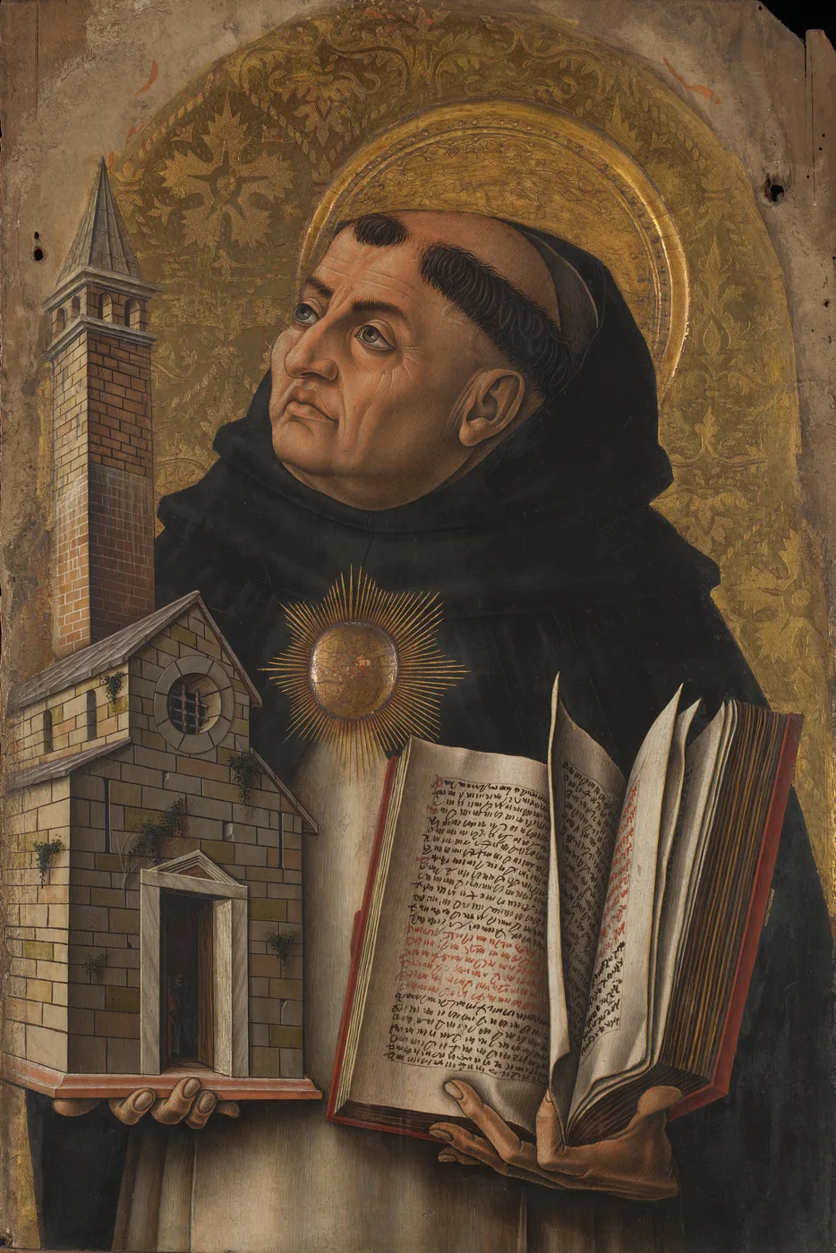 Carlo Crivelli’s traditional painting of Saint Thomas Aquinas holding a book